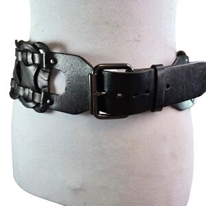 Vtg Y2k Gothic Witchy Punk black leather woven bohoo hippie womens belt